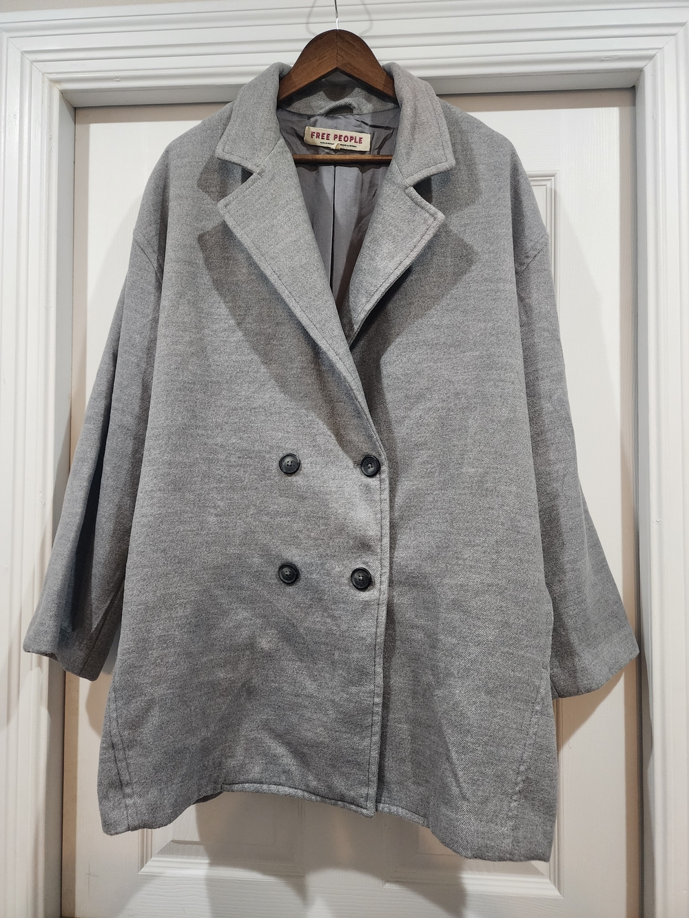 Free People Women's Gray Double-Breasted Coat
